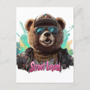 Carte Postale Ours de légende de rue - Conception graphique cool