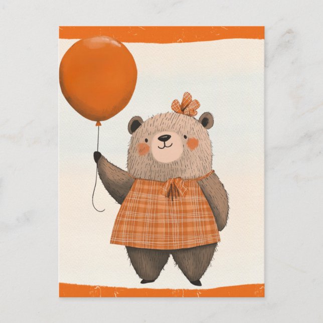 Carte Postale Ours de robe orange plaqué avec poil (Devant)