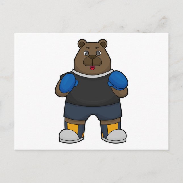 Carte Postale Ours en boxeur avec gants de boxe (Devant)