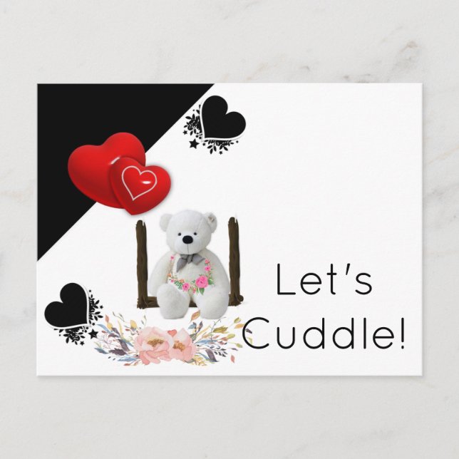 Carte postale Ours en peluche blanc Floral (Devant)