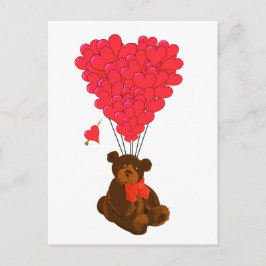 Carte Postale Ours en peluche et ballons cardiaques