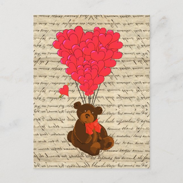 Carte Postale Ours en peluche et coeur (Devant)