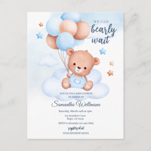 Carte Postale Ours en peluche garçon Baby Shower personnalisable