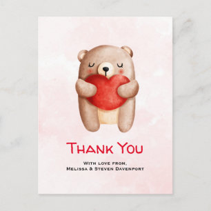Carte Postale Ours en peluche mignon portant un Merci du coeur r