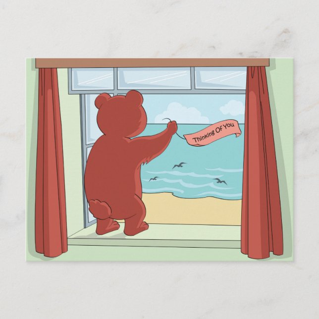 Carte Postale Ours en peluche mignon qui pense à toi - Illustrat (Devant)