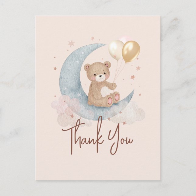 Carte Postale Ours en peluche Over The Moon Baby Shower Merci (Devant)