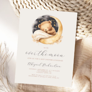 Carte Postale Ours en peluche sous la lune pour une Baby Shower 
