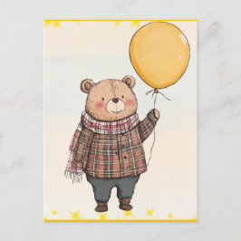 Carte Postale Ours en Sweater Brown avec ballon jaune