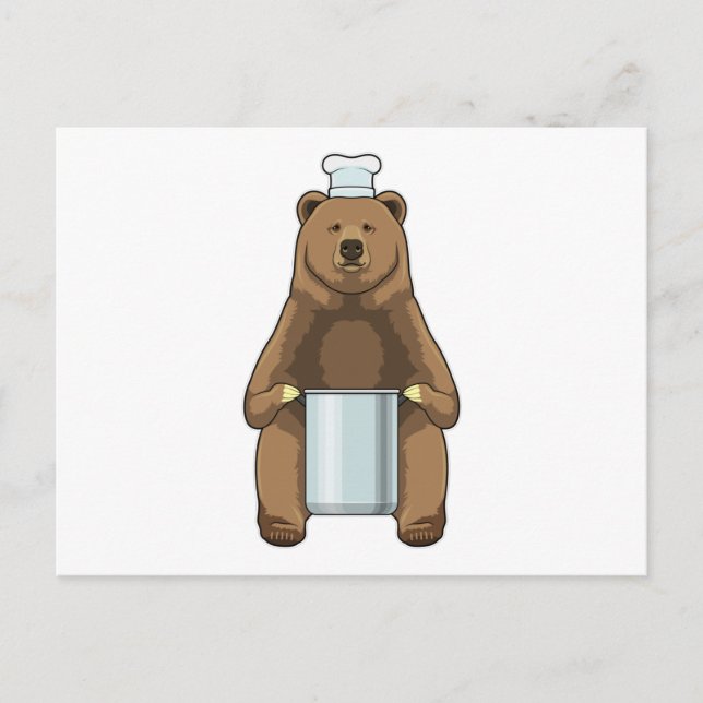 Carte Postale Ours en tant que cuisinier avec marmite (Devant)