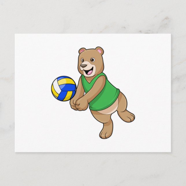 Carte Postale Ours en tant que joueur de volley-ball avec ballon (Devant)