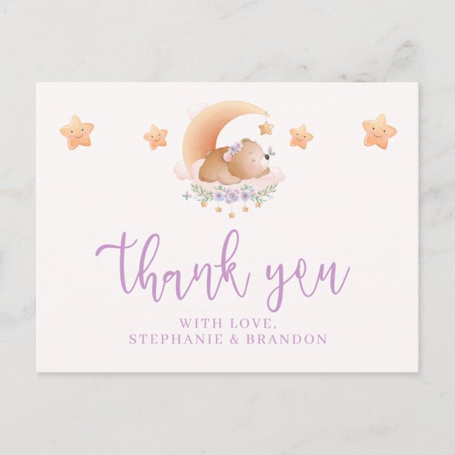 Carte Postale Ours endormi sur Merci de Baby shower nuageux (Devant)