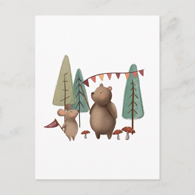 Carte Postale Ours et souris des animaux des bois (Devant)