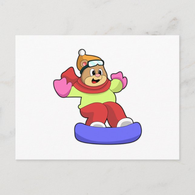 Carte Postale Ours faisant du snowboard avec un snowboard (Devant)