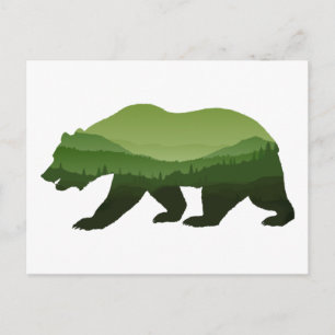Carte Postale Ours forêt verte Double exposition