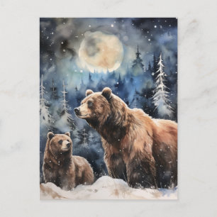 Carte Postale Ours Grizzly et bébé