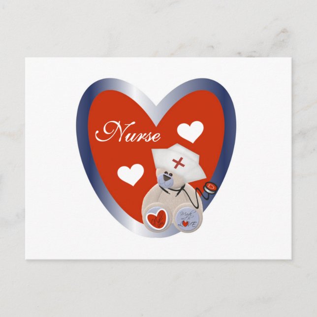 Carte Postale Ours-infirmière avec T-shirts et cadeaux de coeur (Devant)