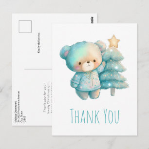 Carte Postale Ours mignon et arbre de Noël Merci