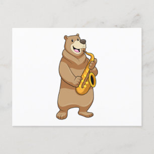Carte Postale Ours musicien avec saxophone