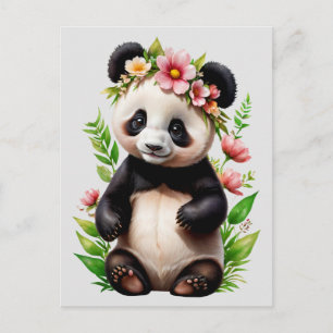 Carte Postale Ours Panda Avec Fleurs