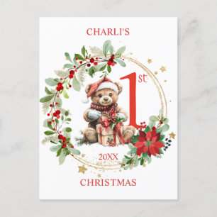Carte Postale Ours Poinsettia Foliage Baby's First Christmas