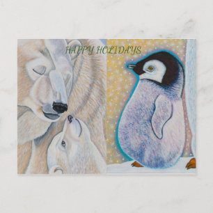 Carte Postale Ours polaire amour et pingouin bébé