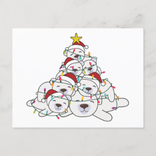 Carte Postale Ours polaire Arbre de Noël Animaux amusants Noël P