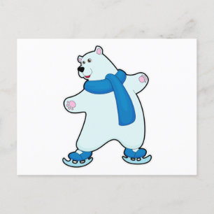 Carte Postale Ours polaire au Patinage sur glace avec écharpe