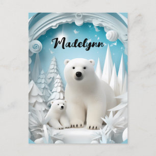 Carte Postale Ours polaire avec ourson océan Arctique blanc hive