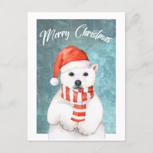 Carte postale Ours Polaire de Noël Aquarelle