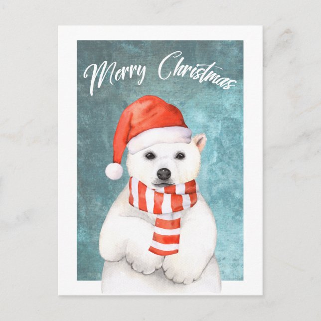 Carte postale Ours Polaire de Noël Aquarelle (Devant)