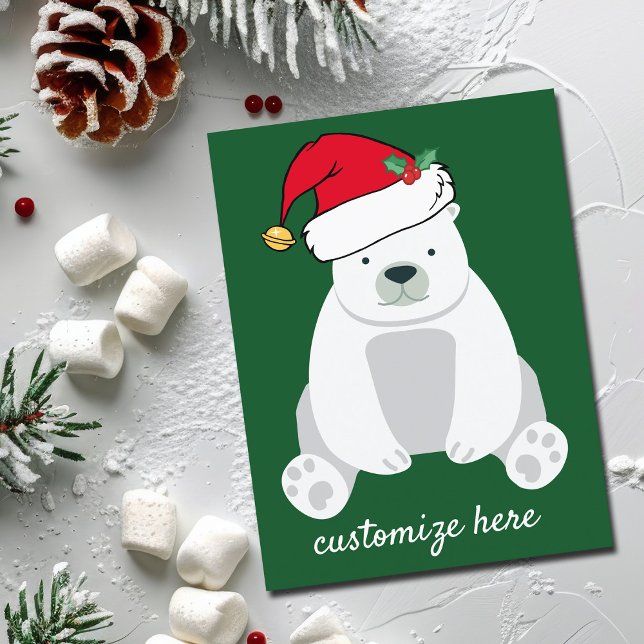 Carte Postale Ours polaire de Noël mignon dans Santa Hat Green (Créateur téléchargé)