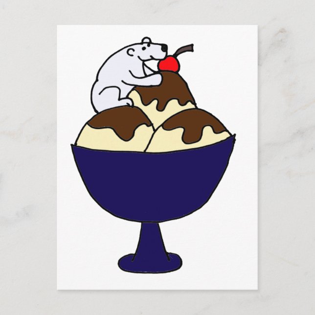 Carte Postale Ours polaire drôle mangeant un sundae de glace (Devant)