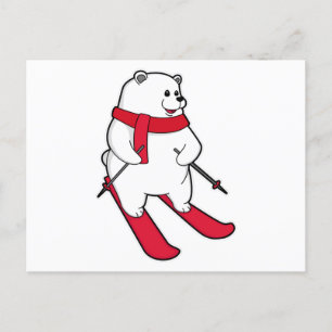 Carte Postale Ours polaire en skieur avec ski