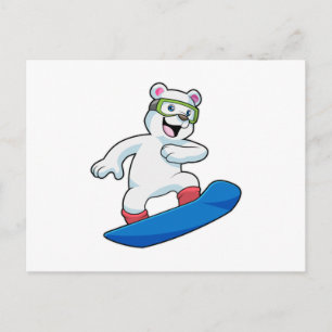 Carte Postale Ours polaire en Snowboardeur avec Snowboard
