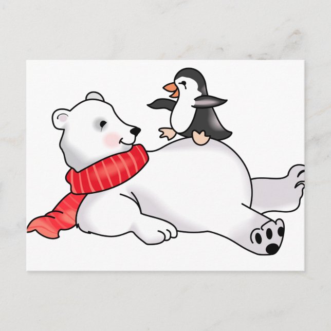 Carte Postale Ours polaire et pingouin (Devant)
