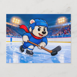Carte Postale Ours polaire jouant au hockey sur glace sur une pa