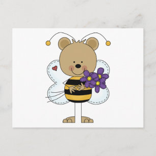 Carte Postale ours polaire mignon avec abeille bourdon et fleurs
