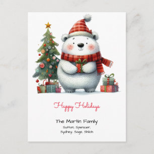 Carte Postale Ours polaire mignon avec sapin de Noël Joyeuses va