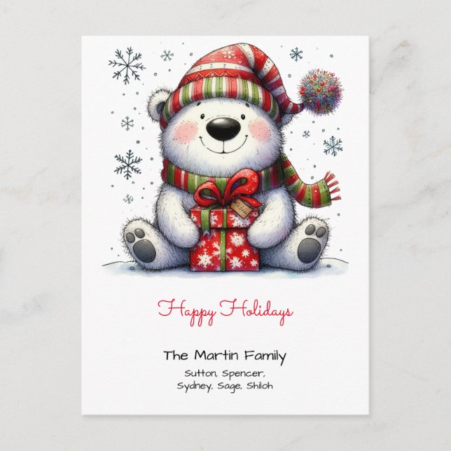 Carte Postale Ours polaire mignon avec un chapeau de Père Noël J (Devant)