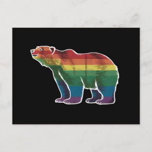 Carte Postale Ours polaire rétro arc-en-ciel Lesbienne Gay pride