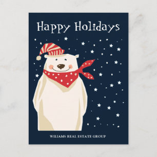 Carte Postale Ours polaire Santa Chapeau Noël Accueil d'entrepri