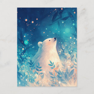 Carte Postale Ours polaire serein dans un jardin bleu éthéré