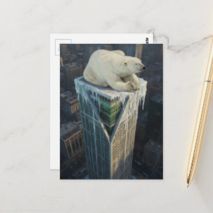 Carte Postale Ours polaire sur gratte-ciel faisant fondre la gla