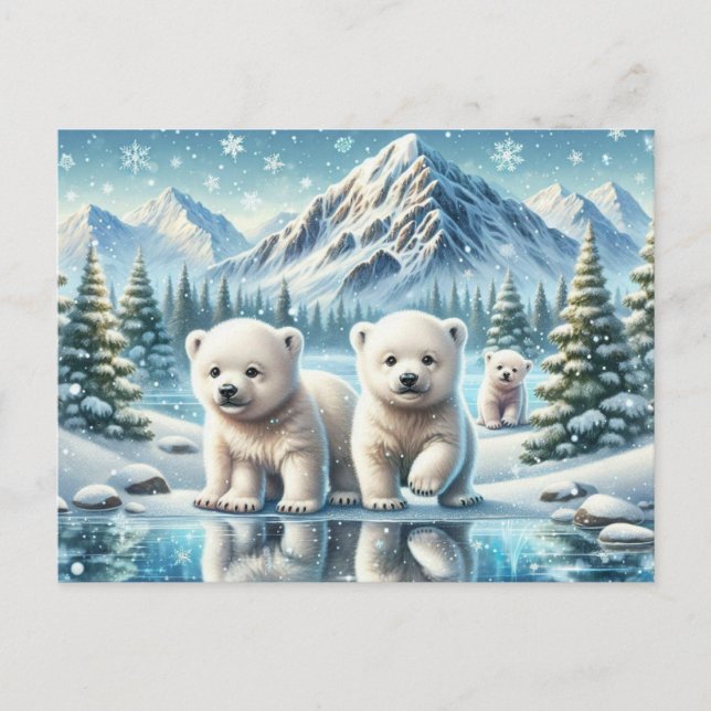 Carte Postale Ours polaires et peinture de scène hivernale ennei (Devant)