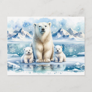 Carte Postale Ours polaires et peinture de scène hivernale ennei