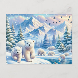 Carte Postale Ours polaires et peinture hivernale neige