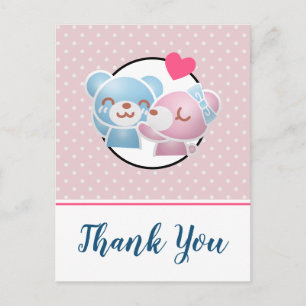 Carte Postale Ours qui s'embrassent Mignons et Kawaii Merci