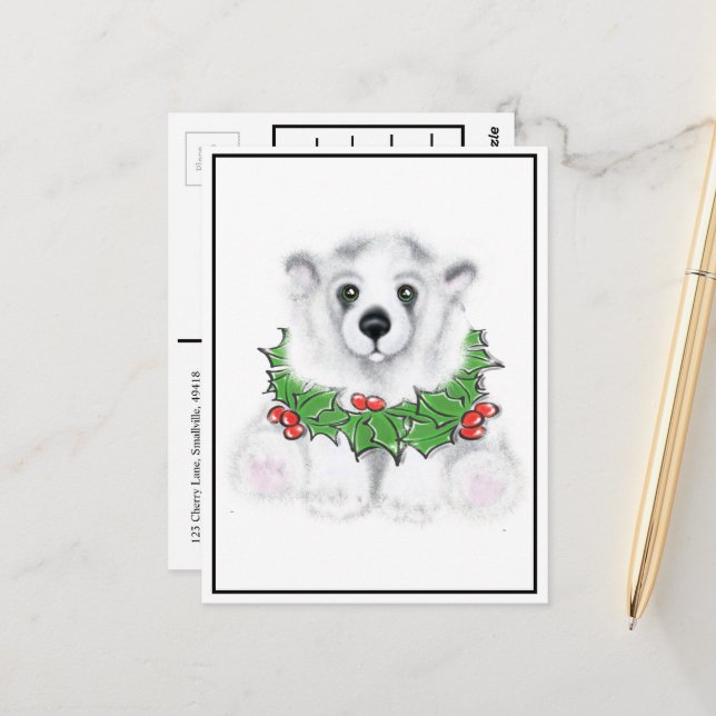 Carte Postale Ourson polaire mignon de Noël, ourson polaire du P (Devant/Arrière en situation)