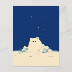 Carte Postale Ourson Polaire Nuit Minimaliste Neige