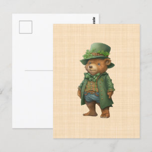 Carte Postale Ourson Saint Patrick - Costume irlandais vert